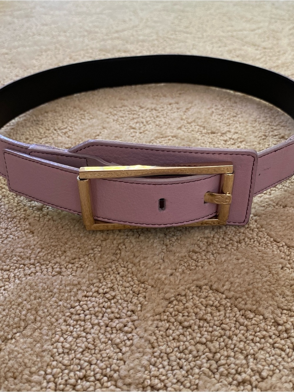 Escada Belt Size Small Pink Purple Leather Gold Tone Buckle Logo 36”